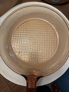 Vintage Corning France Visions V-10 Amber Glass Skillet 10.75" Waffle Bottom